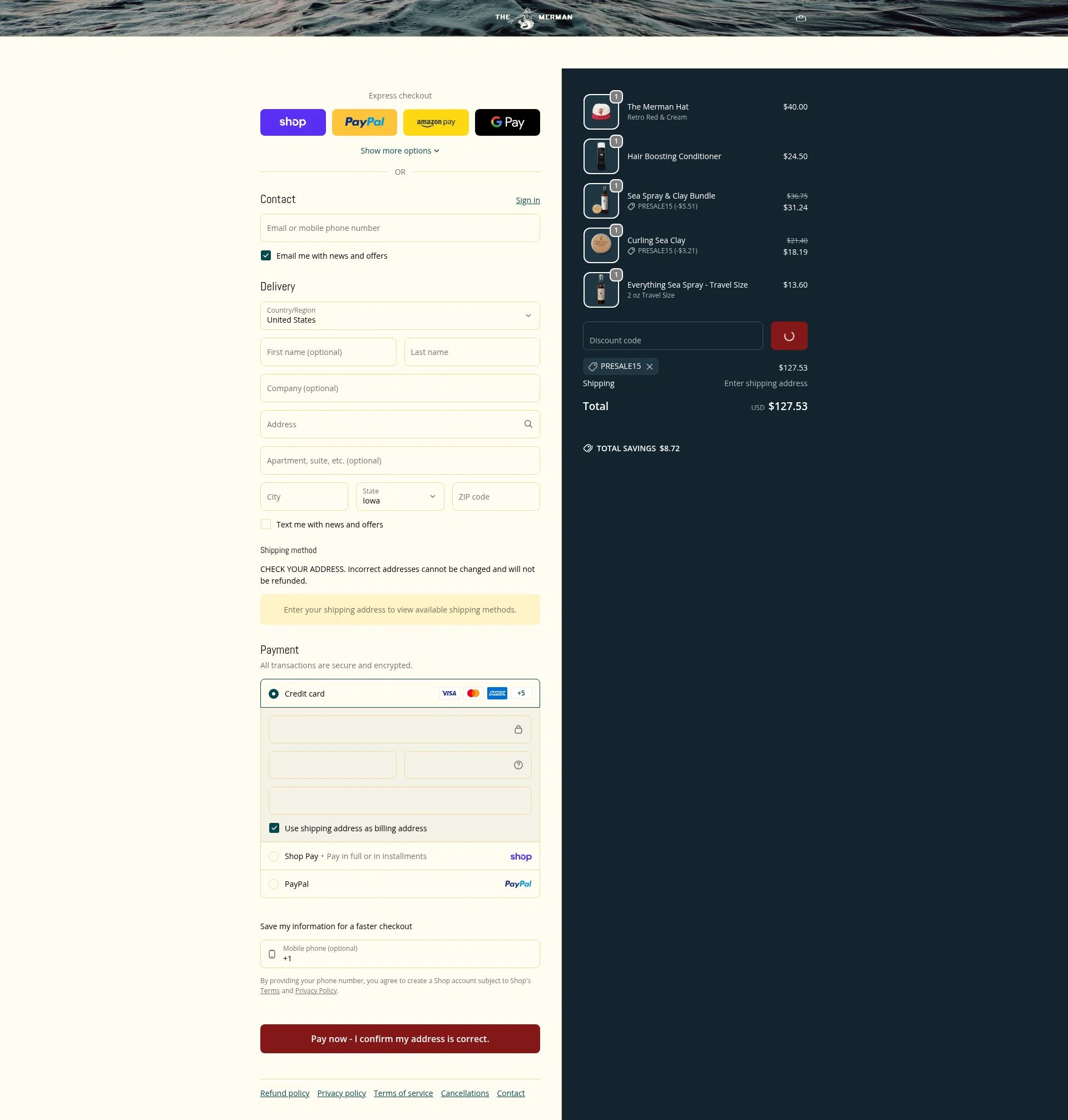 The Merman checkout page showing The Merman discount code box | Screenshot taken by SimplyCodes community member on Feb 9, 2026