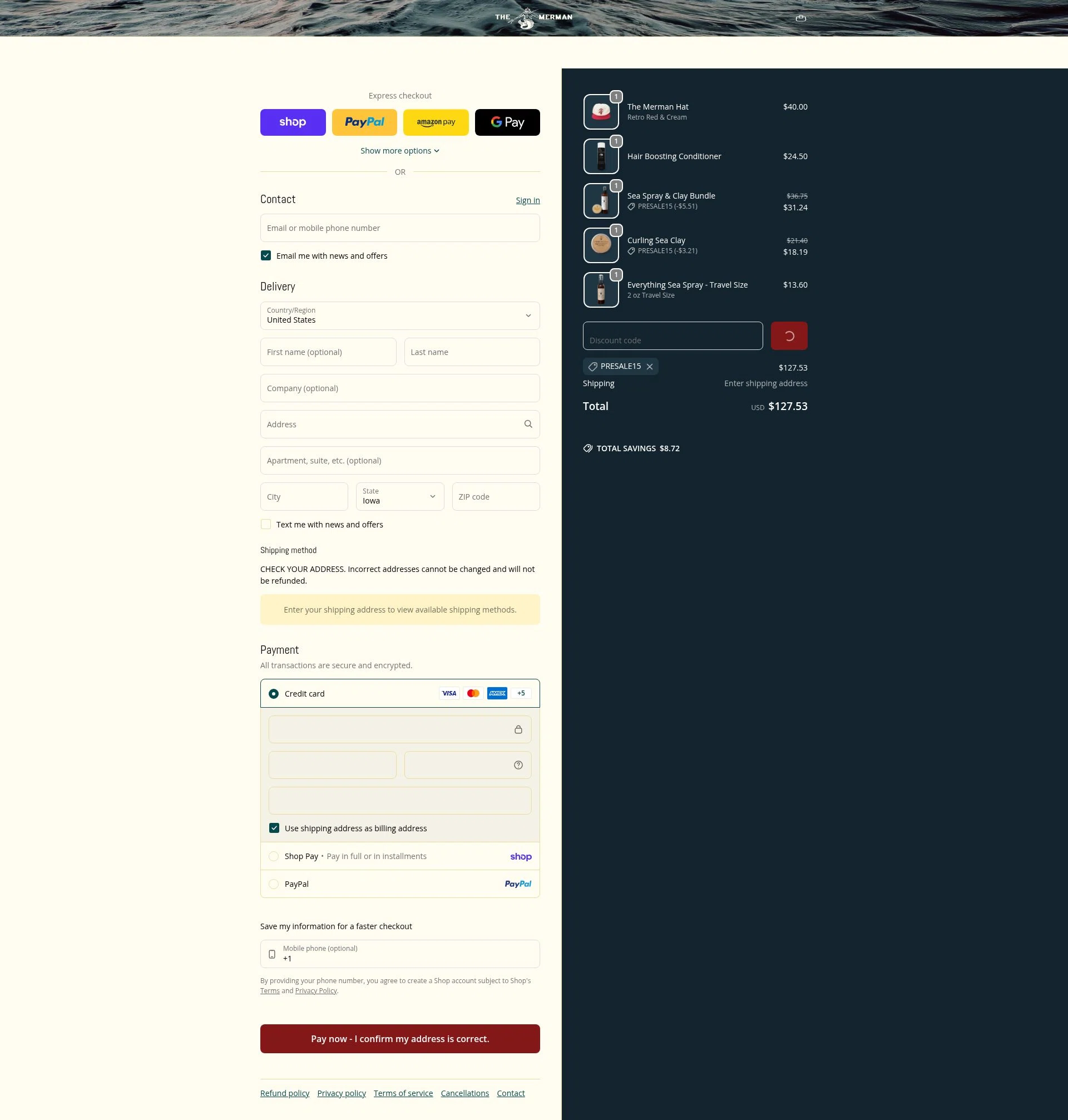 The Merman checkout page showing The Merman discount code box | Screenshot taken by SimplyCodes community member on Feb 18, 2026