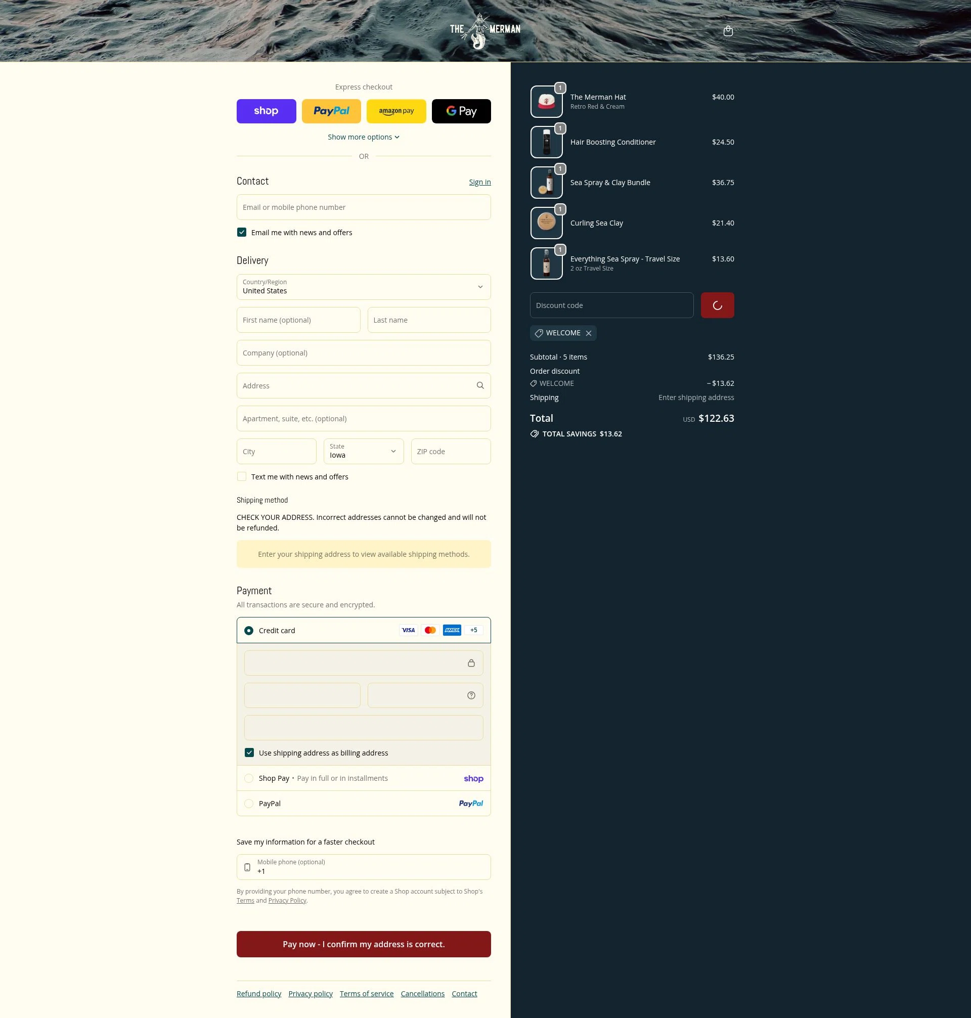 The Merman checkout page showing The Merman discount code box | Screenshot taken by SimplyCodes community member on Feb 9, 2026
