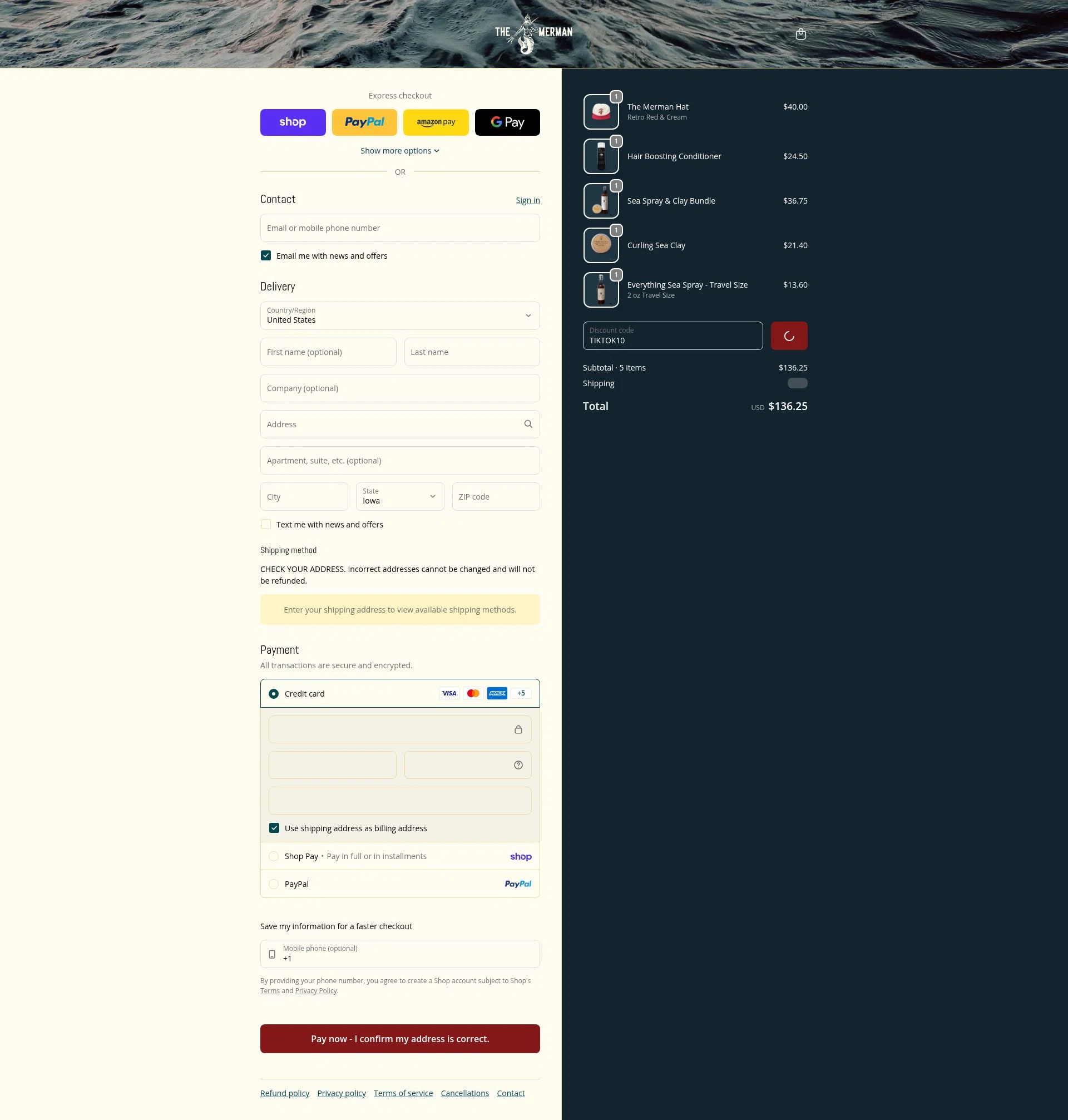 The Merman checkout page showing The Merman discount code box | Screenshot taken by SimplyCodes community member on Feb 18, 2026