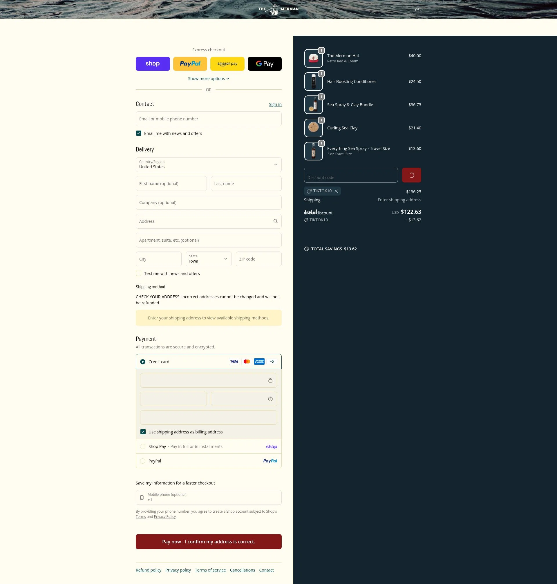 The Merman checkout page showing The Merman discount code box | Screenshot taken by SimplyCodes community member on Feb 14, 2026