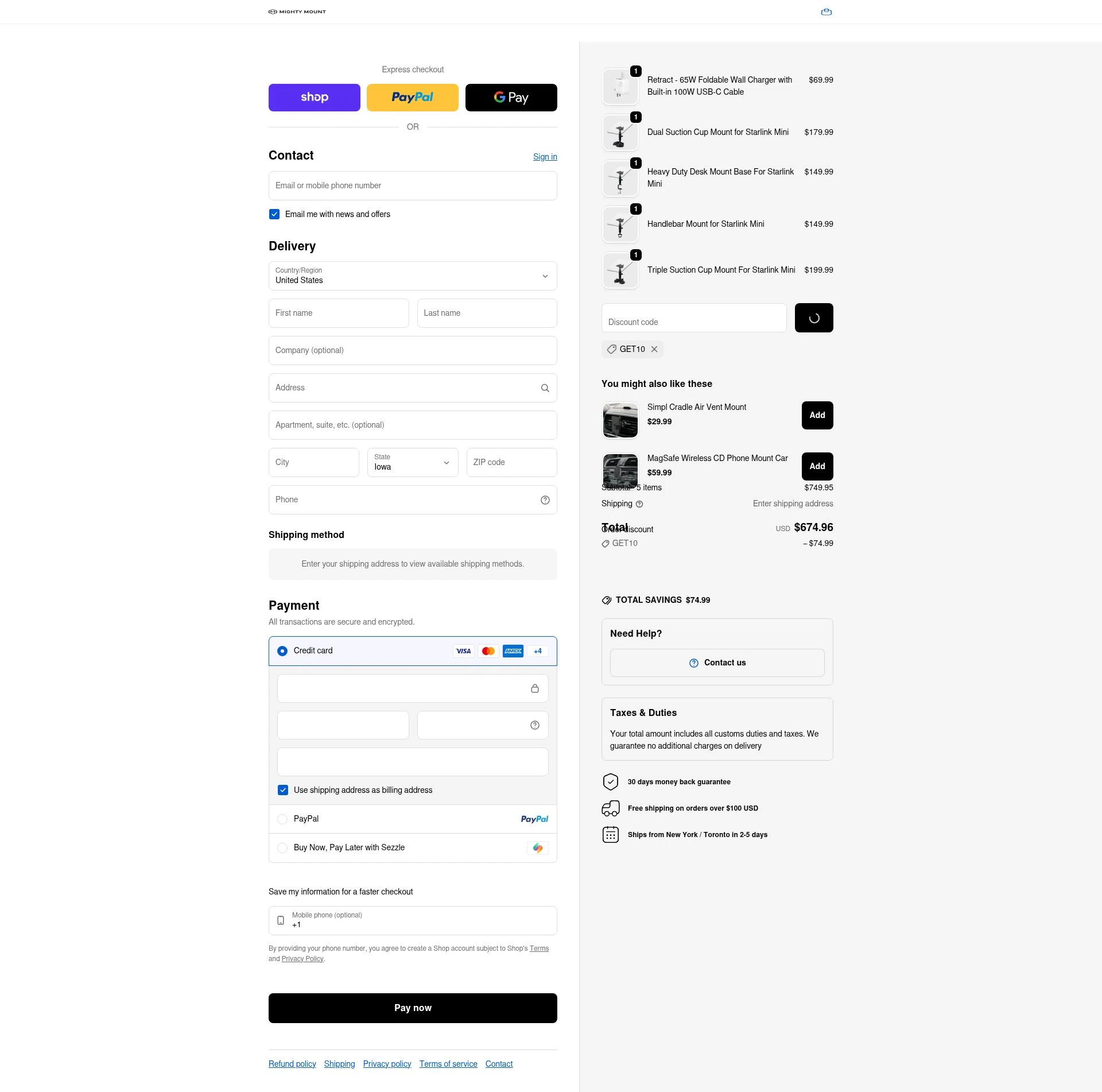 Mighty Mount checkout page showing Mighty Mount promo code box | Screenshot taken by SimplyCodes community member on Feb 5, 2026