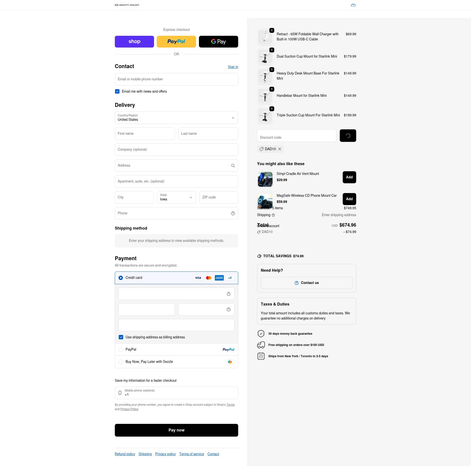 Mighty Mount checkout page showing Mighty Mount promo code box | Screenshot taken by SimplyCodes community member on Feb 1, 2026
