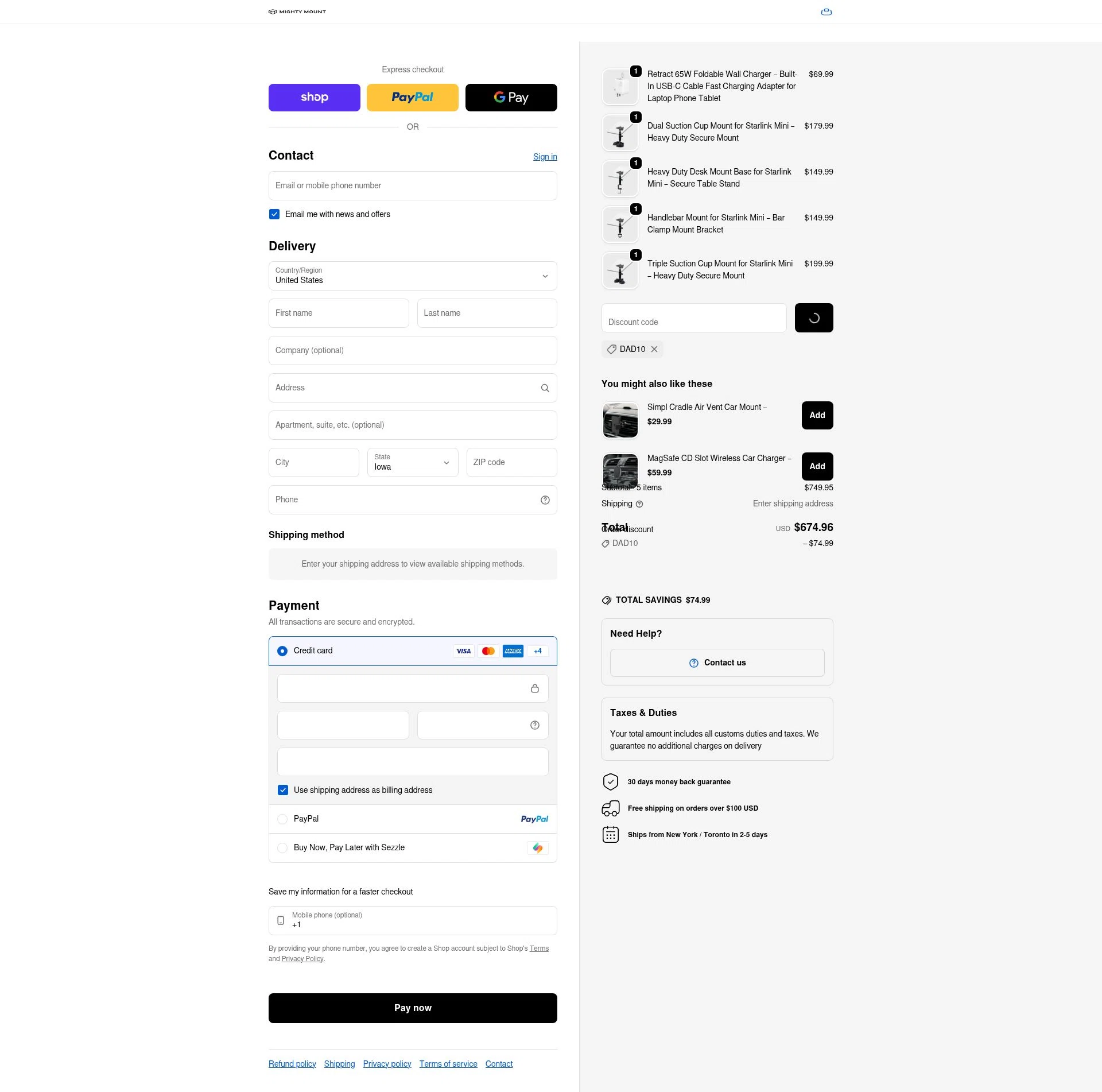 Mighty Mount checkout page showing Mighty Mount promo code box | Screenshot taken by SimplyCodes community member on Feb 9, 2026