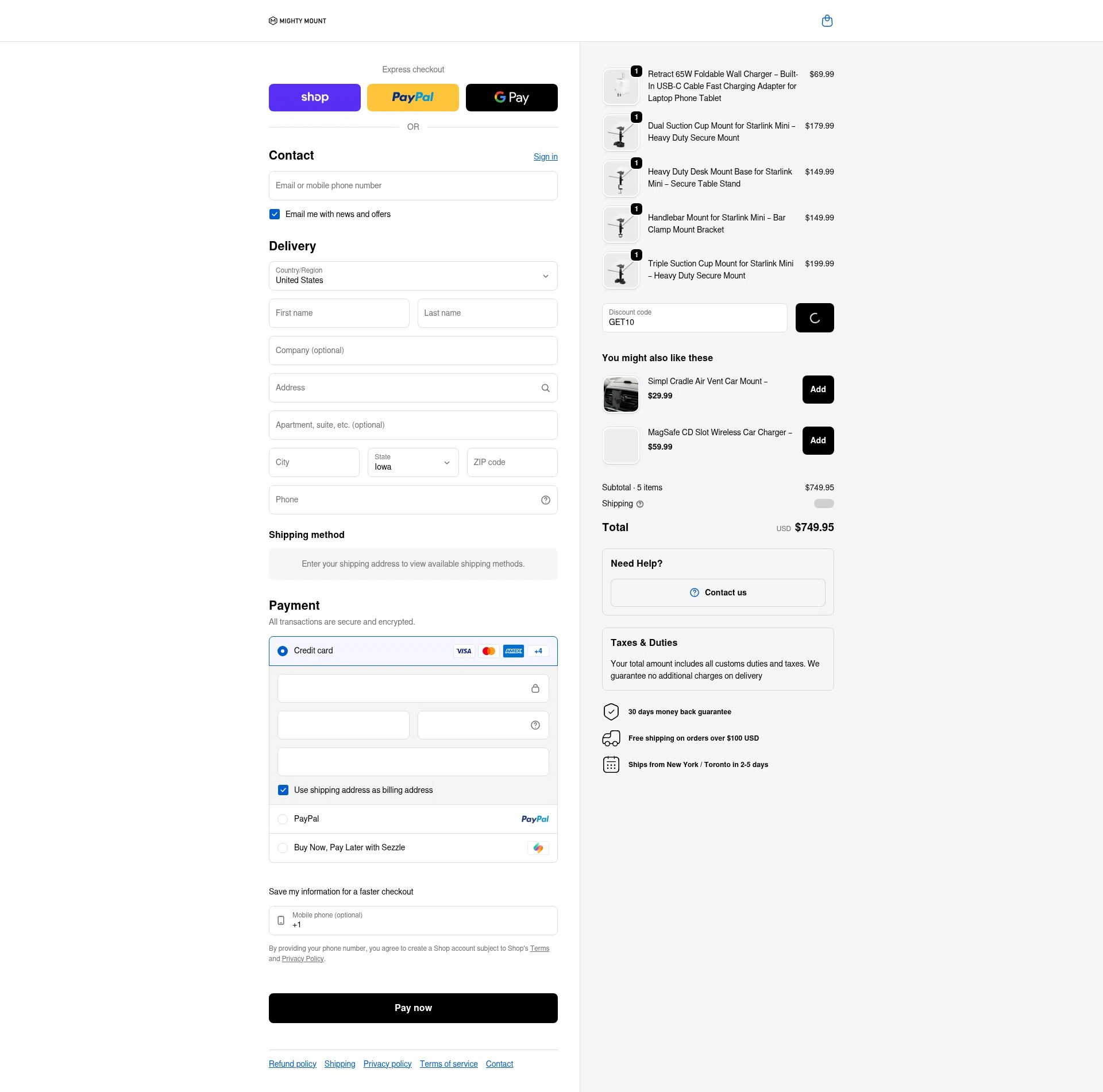 Mighty Mount checkout page showing Mighty Mount promo code box | Screenshot taken by SimplyCodes community member on Feb 9, 2026