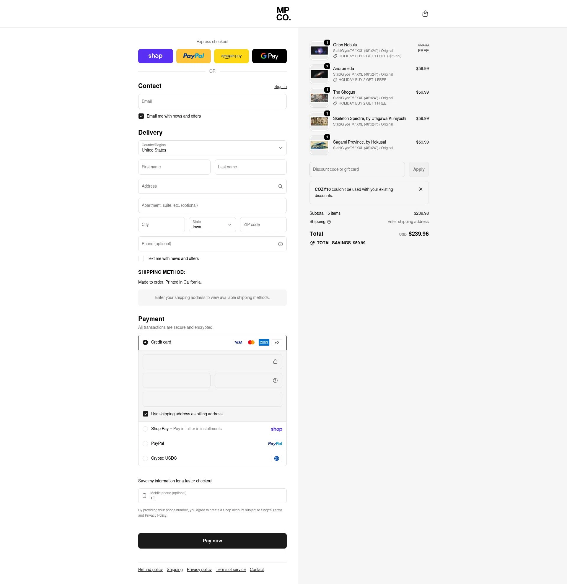 The Mousepad Company checkout page showing The Mousepad Company discount code box | Screenshot taken by SimplyCodes community member on Feb 9, 2026