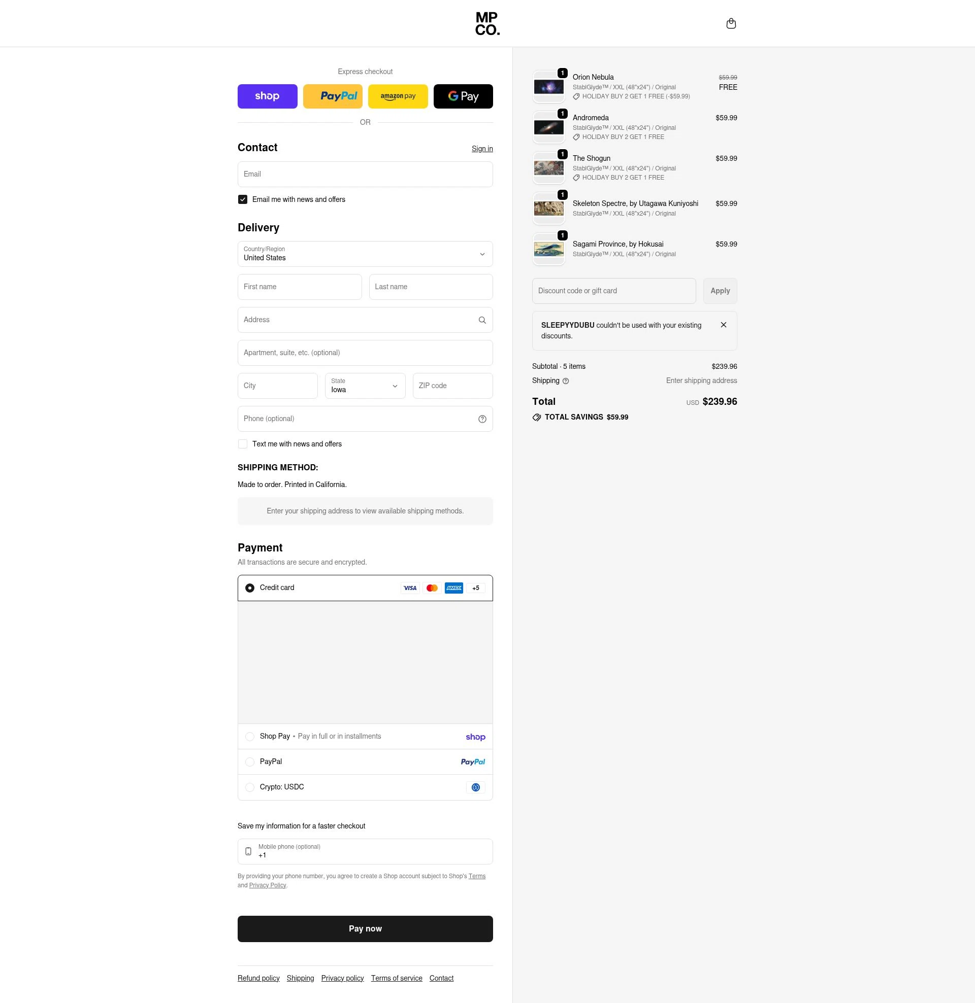 The Mousepad Company checkout page showing The Mousepad Company discount code box | Screenshot taken by SimplyCodes community member on Feb 9, 2026