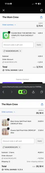 MUMCREWCUPS coupon verification screenshot
