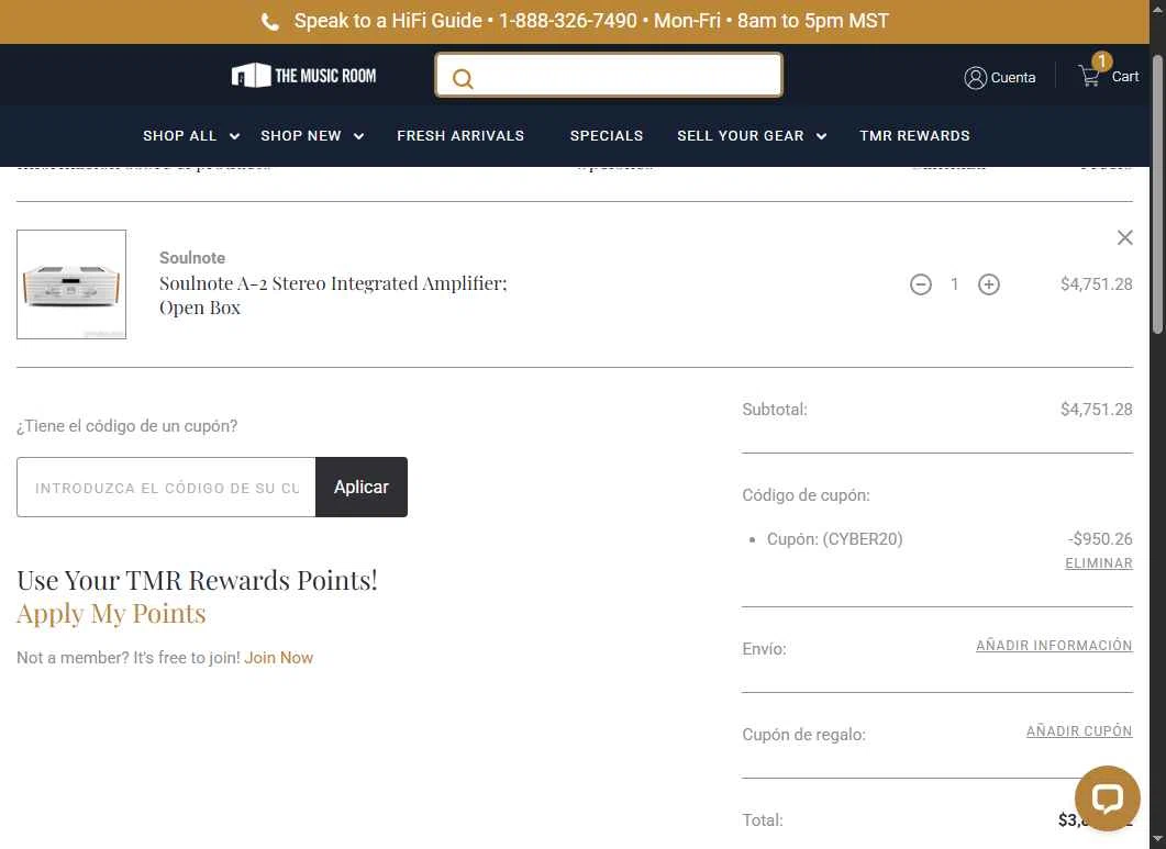 The Music Room checkout page showing The Music Room coupon code box | Screenshot taken by SimplyCodes community member on Dec 9, 2025