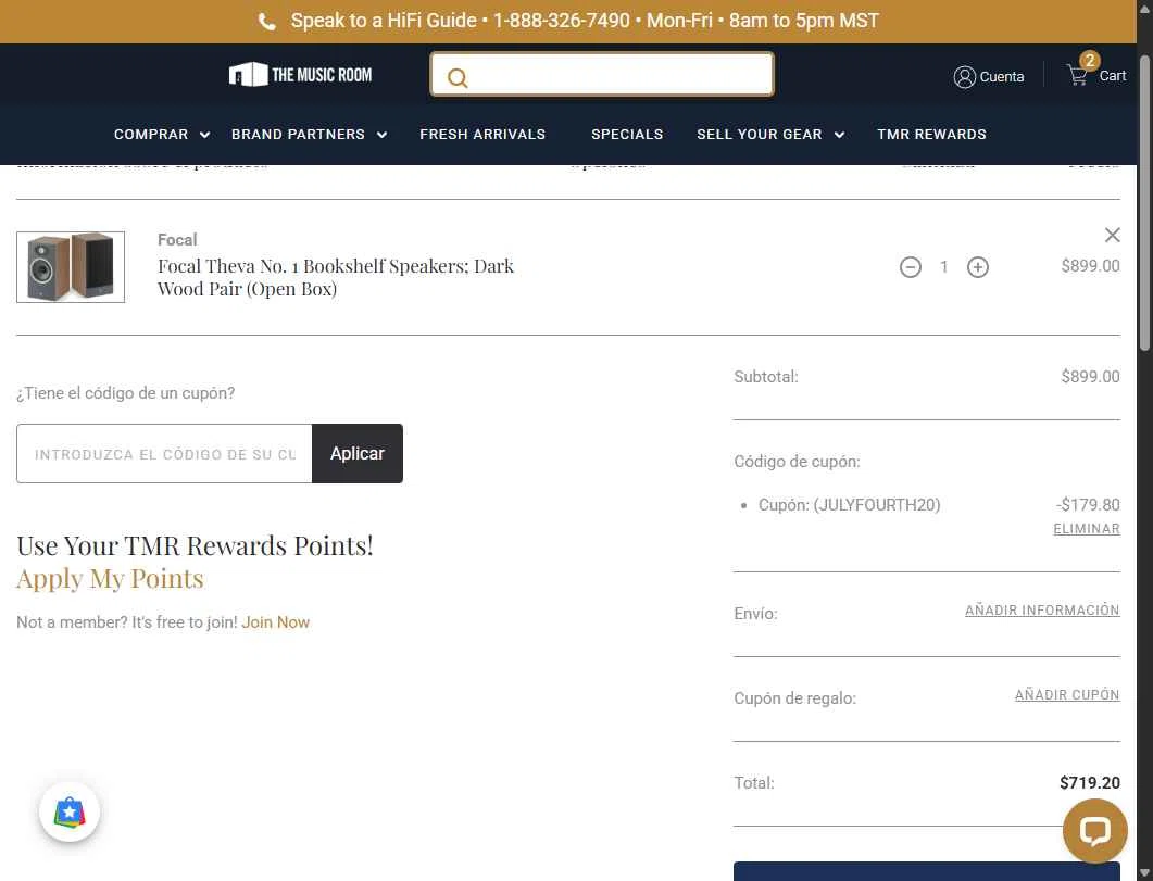 The Music Room checkout page showing The Music Room coupon code box | Screenshot taken by SimplyCodes community member on Jul 4, 2025
