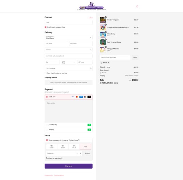 The Name Stamp checkout page showing The Name Stamp discount code box | Screenshot taken by SimplyCodes community member on Sep 6, 2025