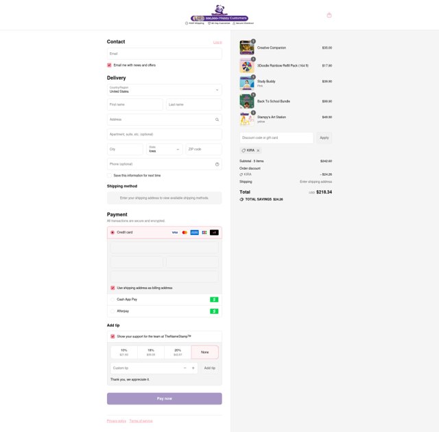 The Name Stamp checkout page showing The Name Stamp discount code box | Screenshot taken by SimplyCodes community member on Sep 6, 2025