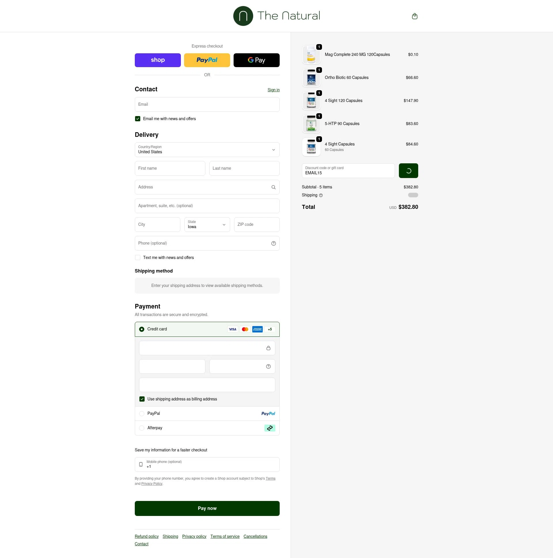 The Natural checkout page showing The Natural promo code box | Screenshot taken by SimplyCodes community member on Feb 9, 2026