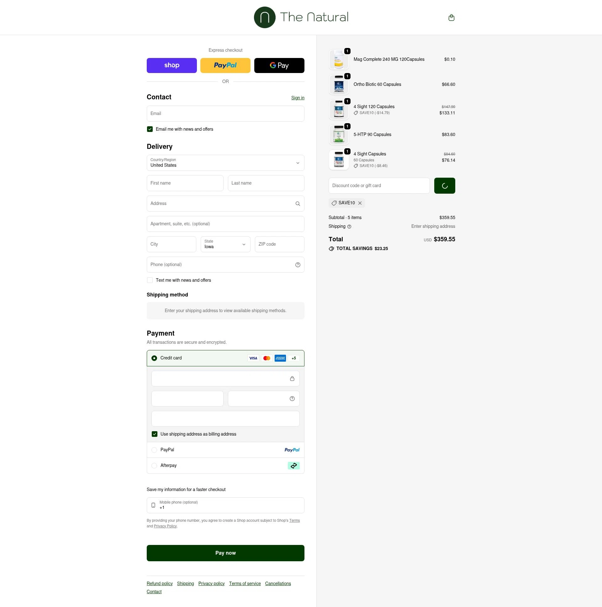 The Natural checkout page showing The Natural promo code box | Screenshot taken by SimplyCodes community member on Feb 10, 2026