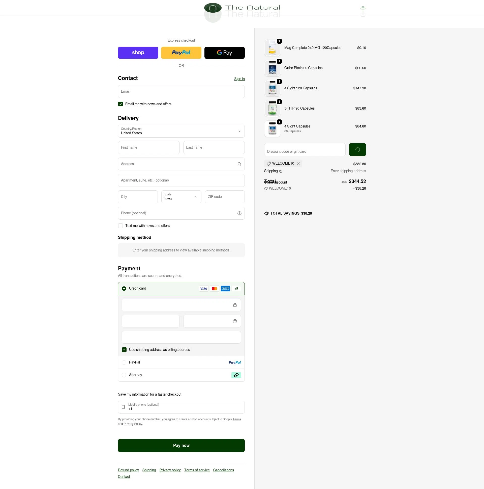 The Natural checkout page showing The Natural promo code box | Screenshot taken by SimplyCodes community member on Feb 9, 2026