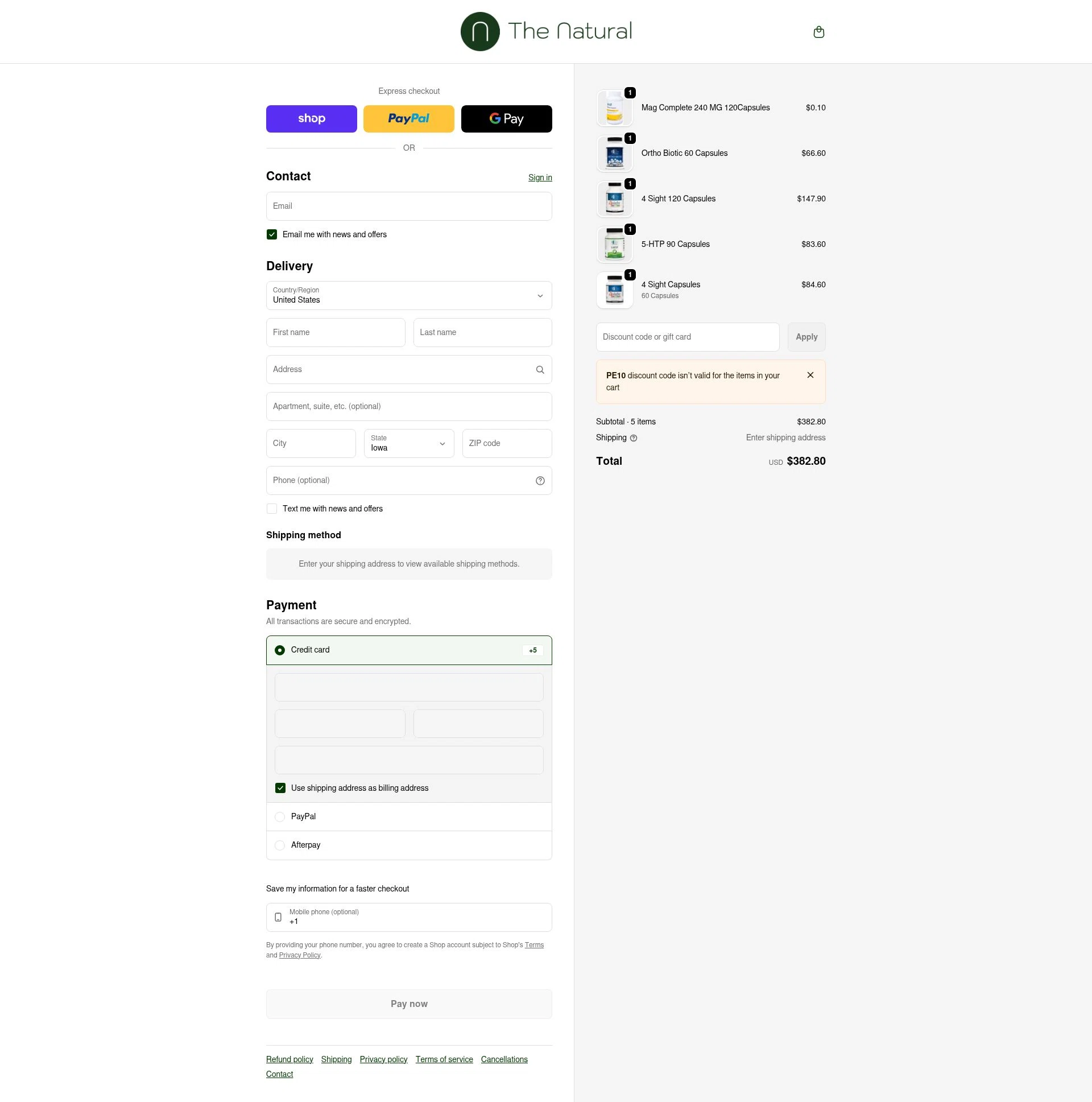 The Natural checkout page showing The Natural promo code box | Screenshot taken by SimplyCodes community member on Feb 9, 2026