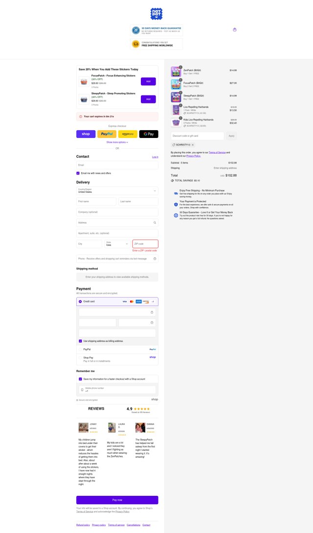 The Natural Patch checkout page showing The Natural Patch promo code box | Screenshot taken by SimplyCodes community member on Sep 2, 2025