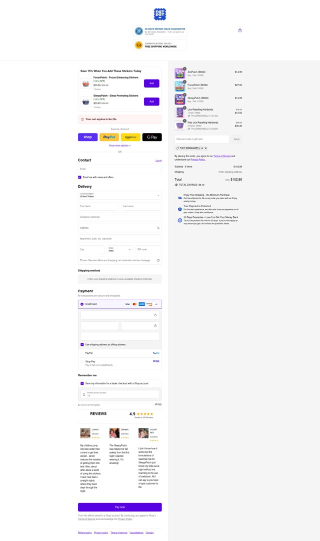 The Natural Patch checkout page showing The Natural Patch promo code box | Screenshot taken by SimplyCodes community member on Sep 2, 2025