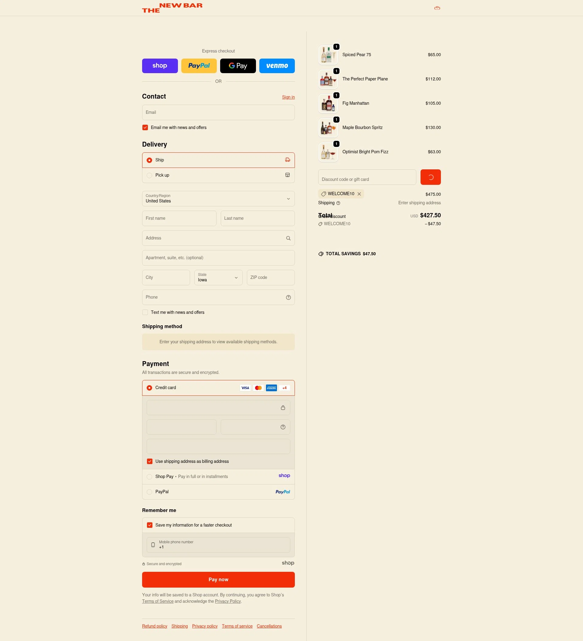 The New Bar checkout page showing The New Bar promo code box | Screenshot taken by SimplyCodes community member on Dec 28, 2025