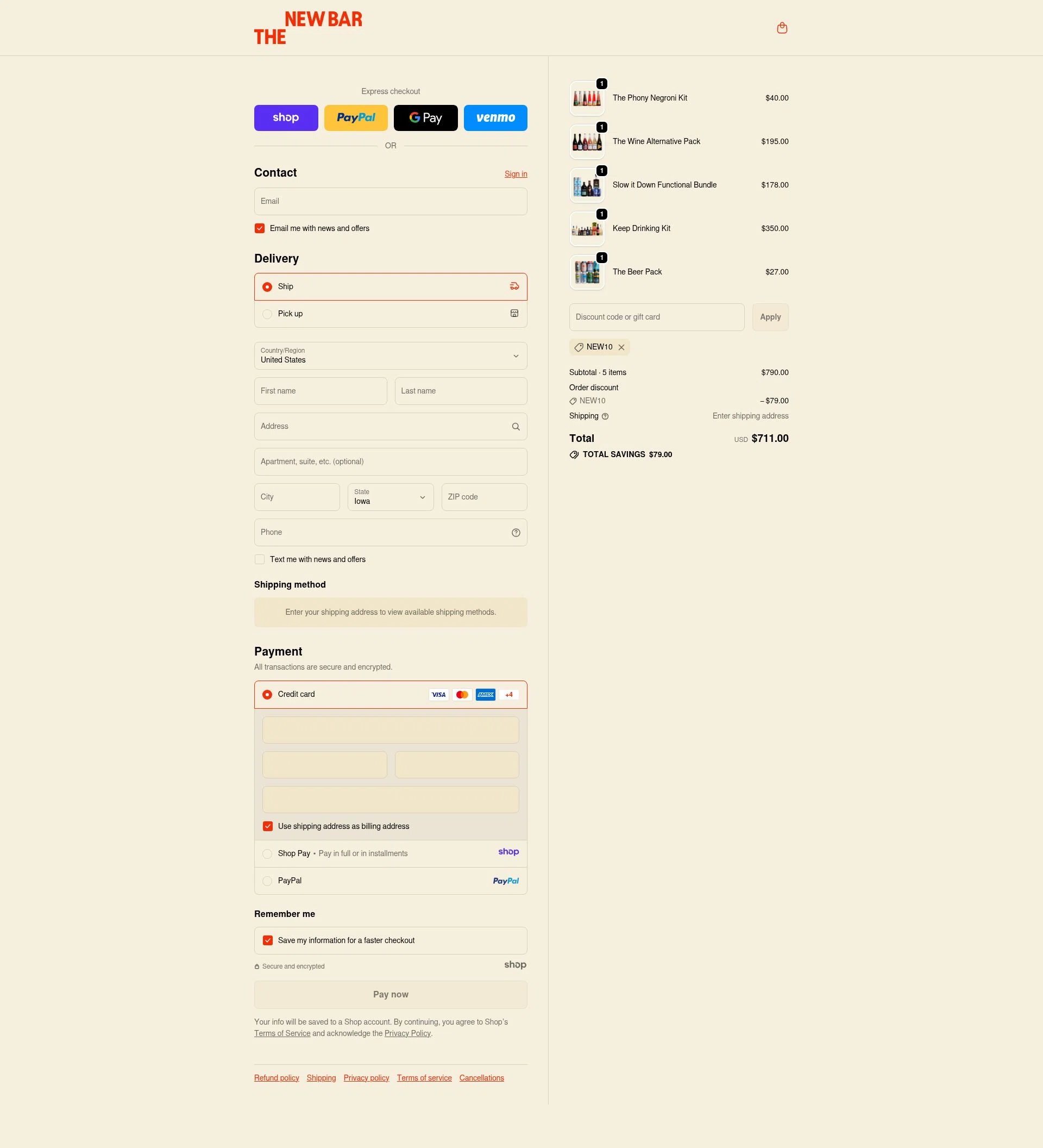 The New Bar checkout page showing The New Bar promo code box | Screenshot taken by SimplyCodes community member on Jan 2, 2026