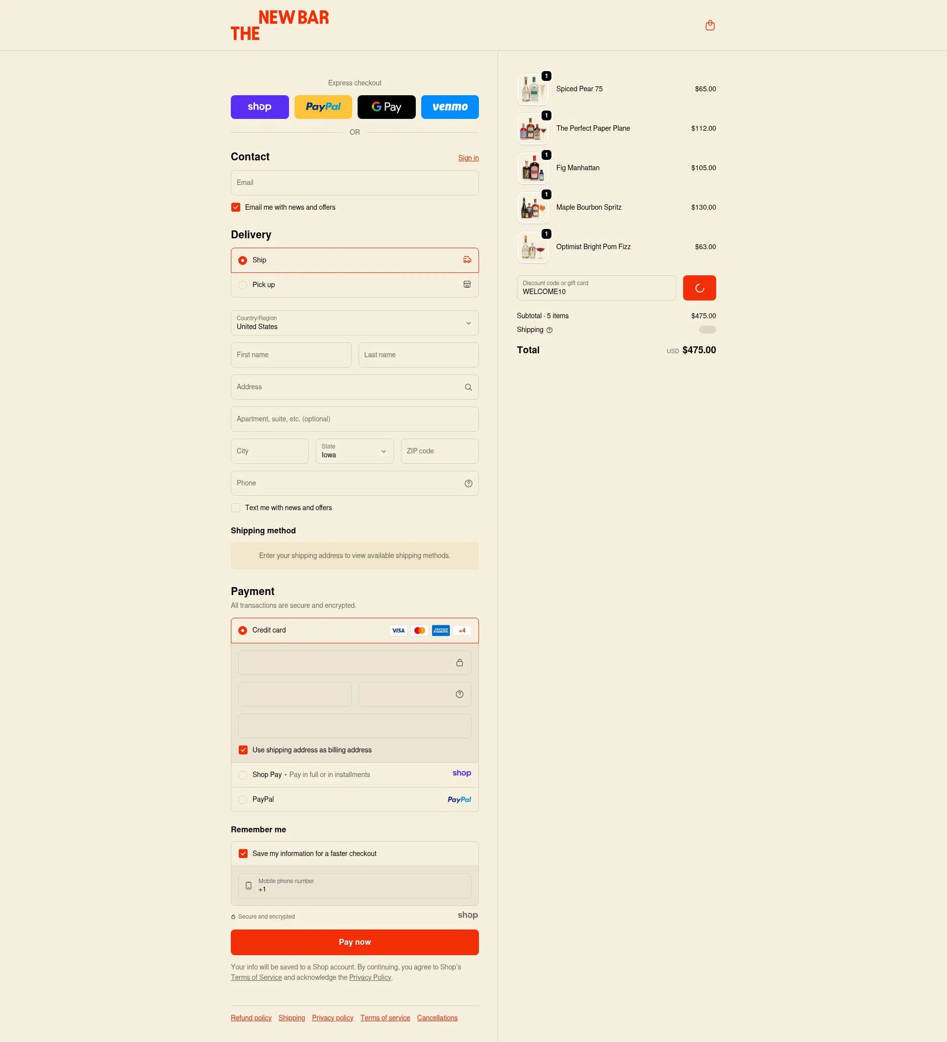 The New Bar checkout page showing The New Bar promo code box | Screenshot taken by SimplyCodes community member on Dec 24, 2025