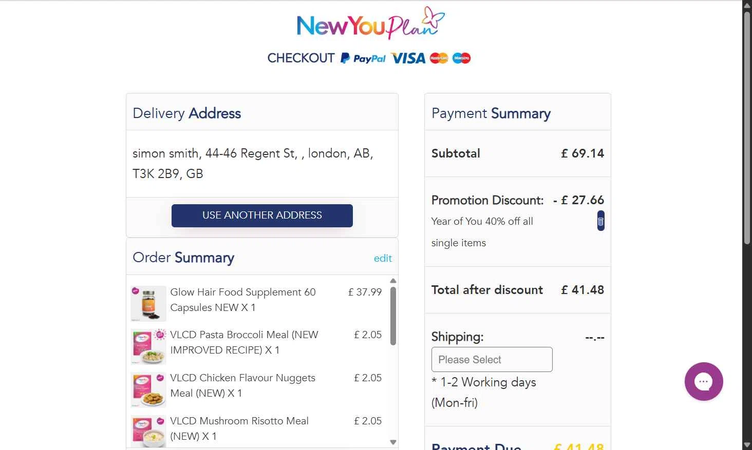 The New You Plan checkout page showing The New You Plan discount code box | Screenshot taken by SimplyCodes community member on Jan 14, 2026