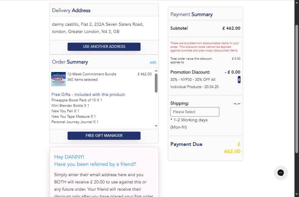 The New You Plan checkout page showing The New You Plan discount code box | Screenshot taken by SimplyCodes community member on Jan 24, 2026