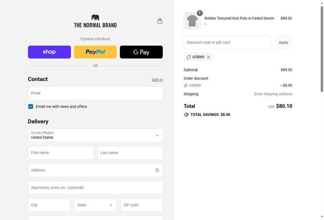 The Normal Brand checkout page showing The Normal Brand discount code box | Screenshot taken by SimplyCodes community member on Sep 14, 2025