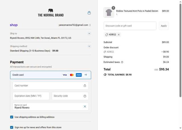 The Normal Brand checkout page showing The Normal Brand discount code box | Screenshot taken by SimplyCodes community member on Sep 15, 2025