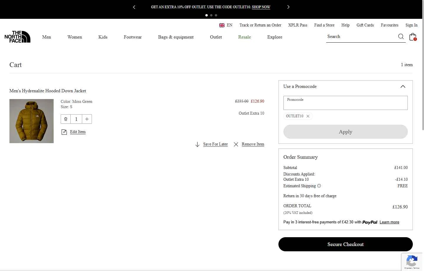 The North Face checkout page showing The North Face promo code box | Screenshot taken by SimplyCodes community member on Sep 17, 2025