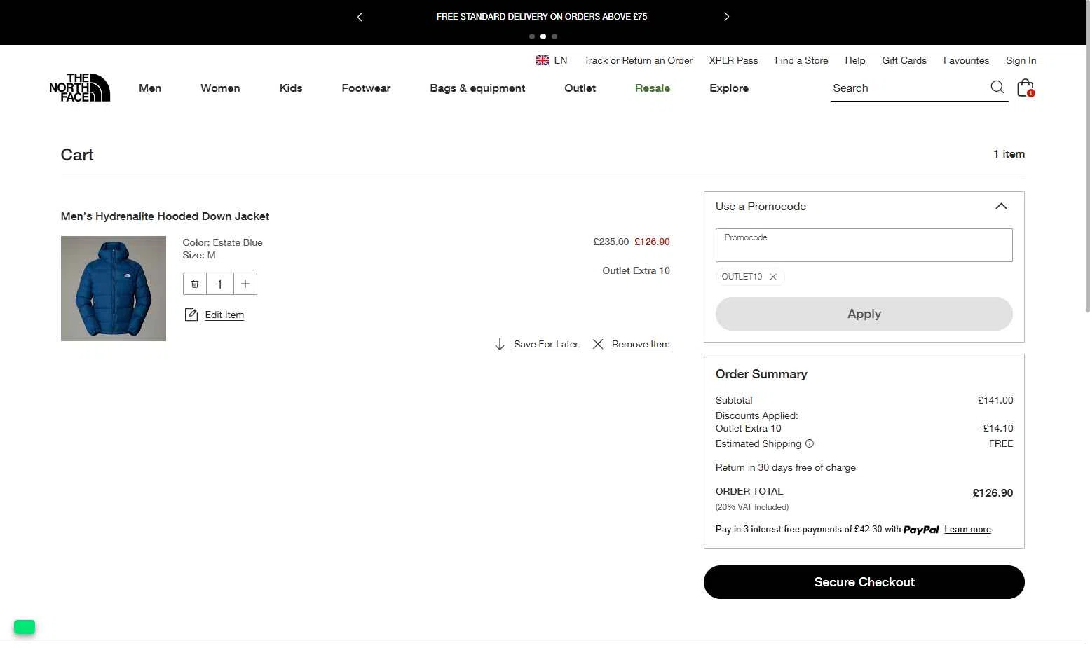 The North Face checkout page showing The North Face promo code box | Screenshot taken by SimplyCodes community member on Sep 17, 2025