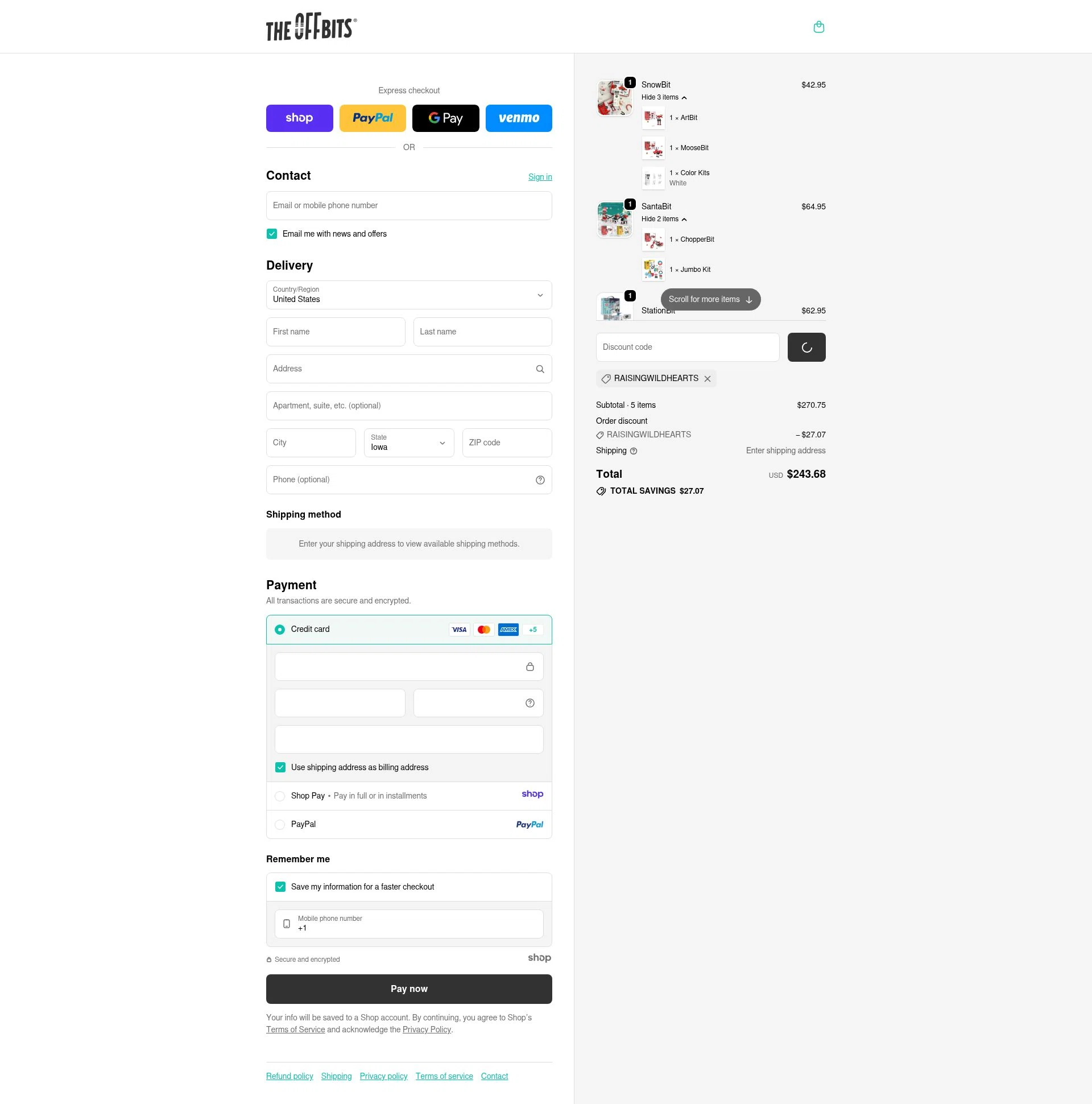 The OFFBITS checkout page showing The OFFBITS promo code box | Screenshot taken by SimplyCodes community member on Jan 2, 2026