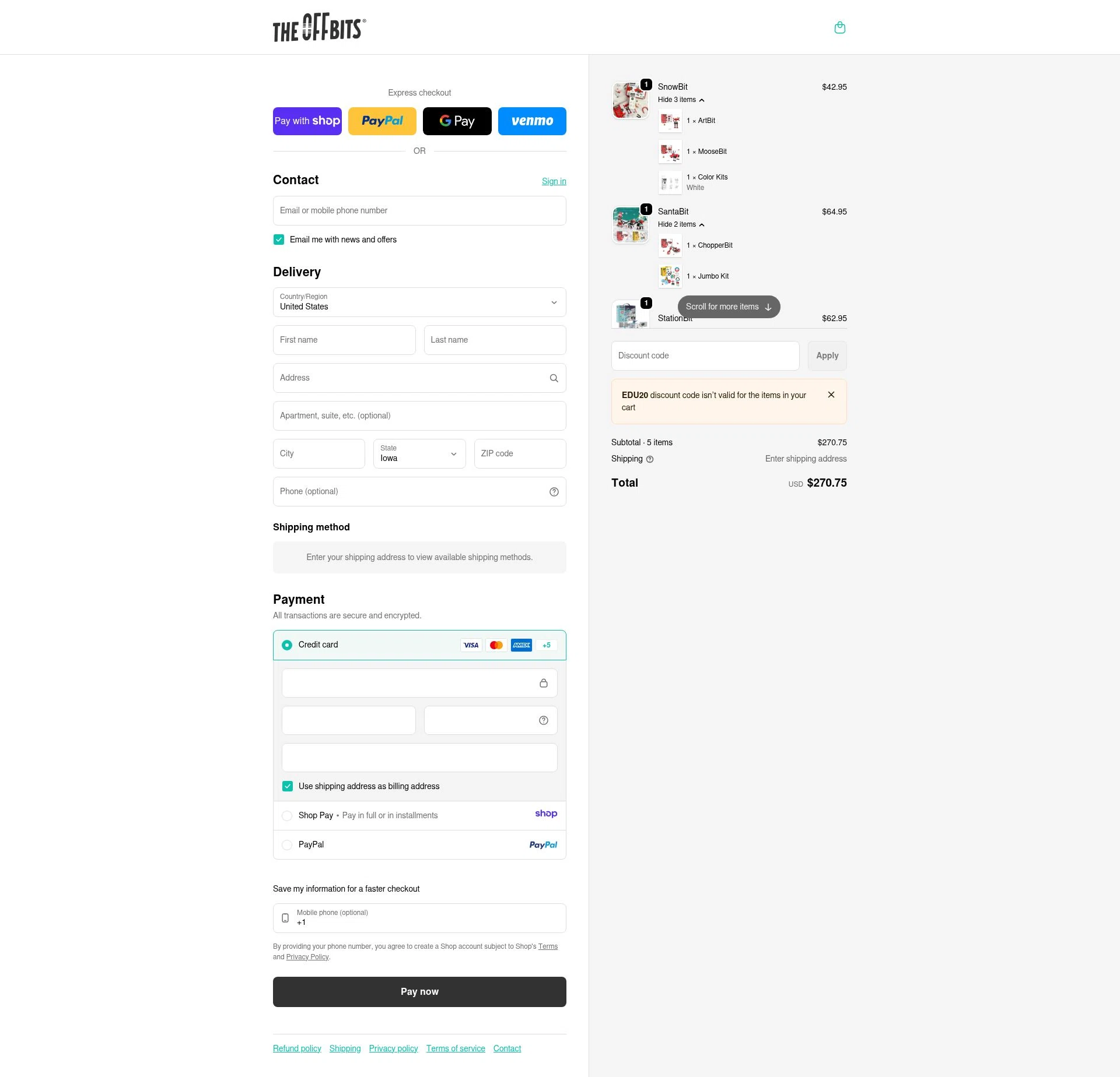 The OFFBITS checkout page showing The OFFBITS promo code box | Screenshot taken by SimplyCodes community member on Jan 7, 2026