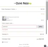 15EVOO coupon verification screenshot