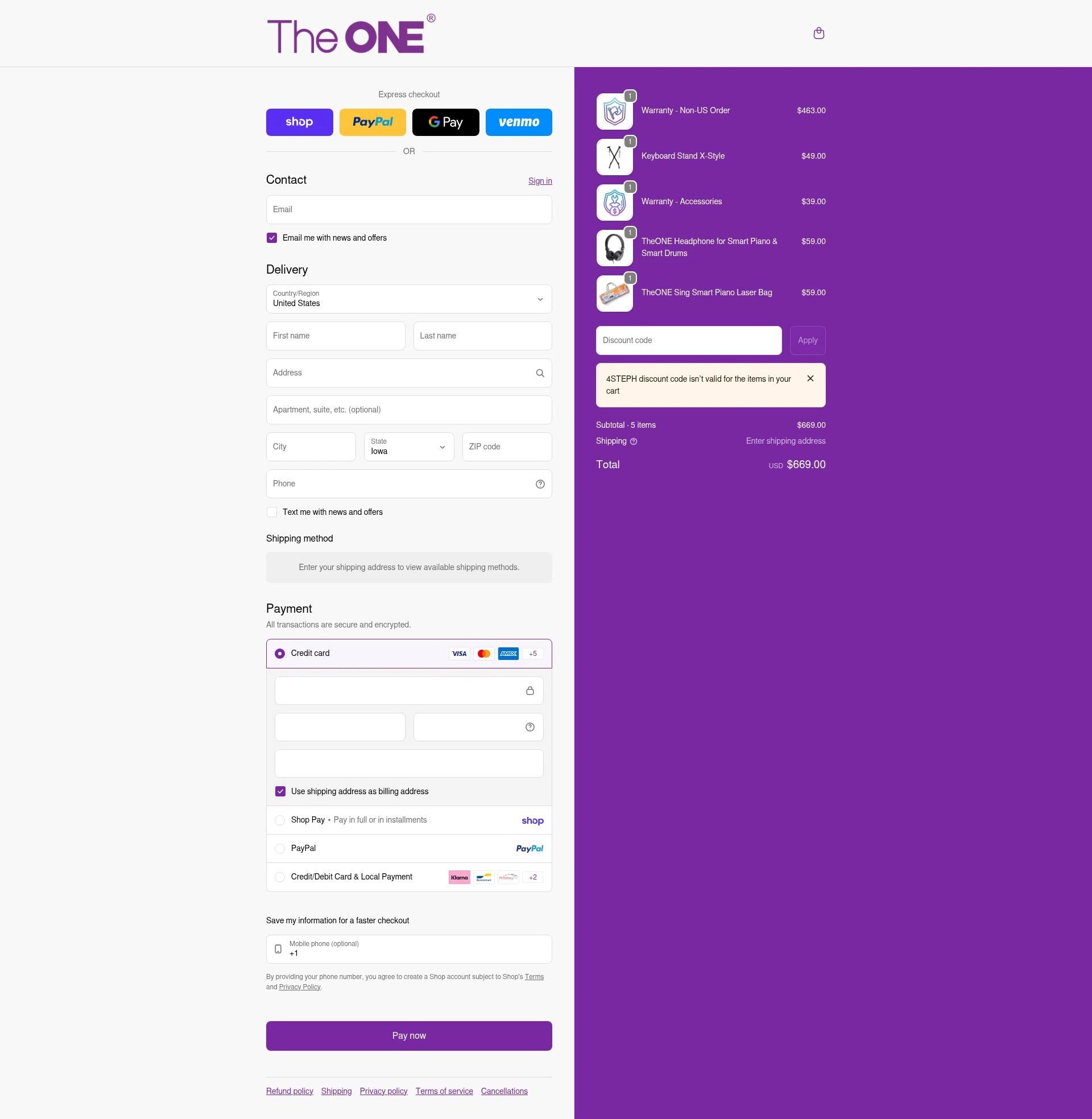 The ONE Music checkout page showing The ONE Music promo code box | Screenshot taken by SimplyCodes community member on Jan 31, 2026