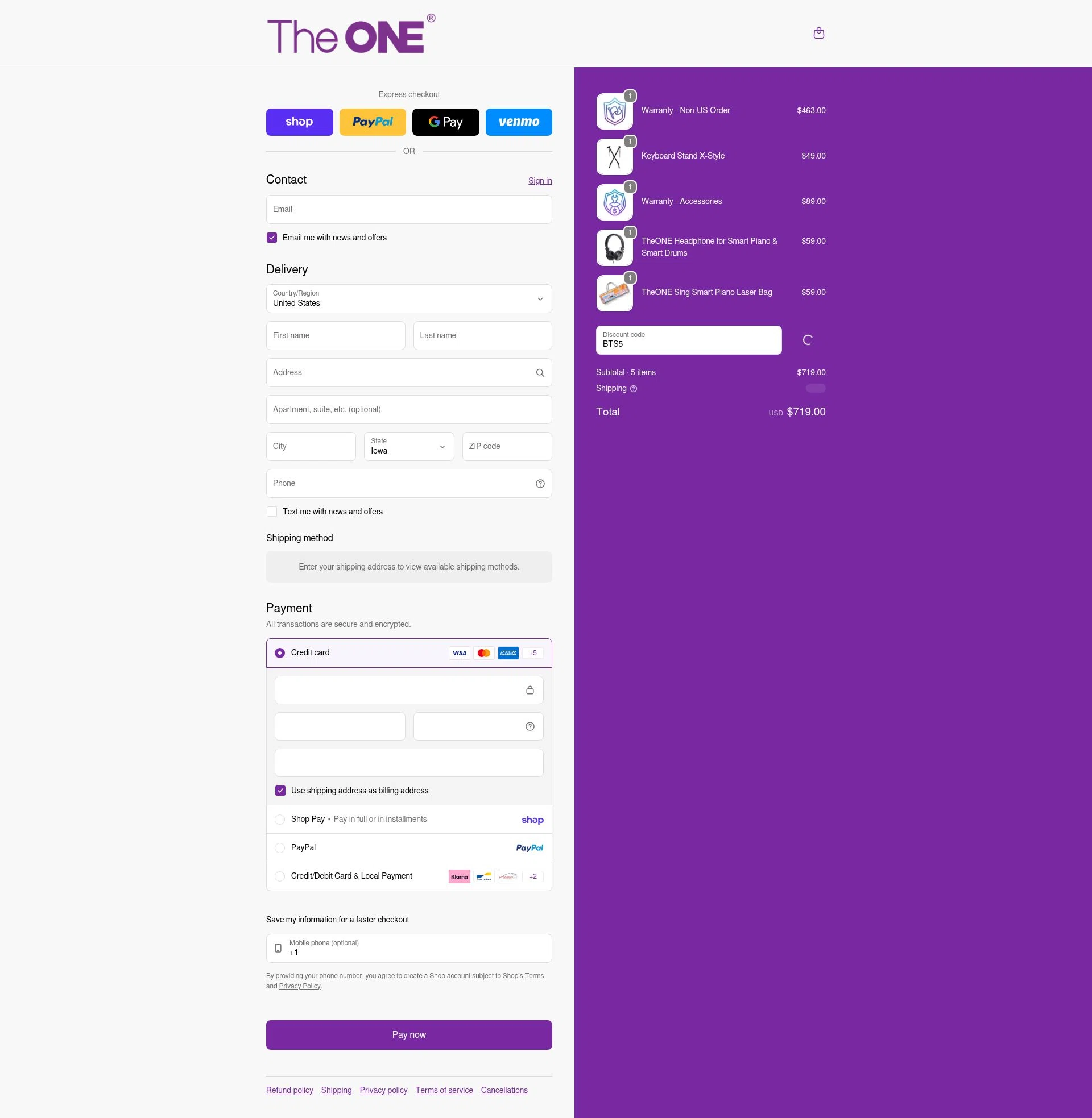 The ONE Music checkout page showing The ONE Music promo code box | Screenshot taken by SimplyCodes community member on Feb 4, 2026