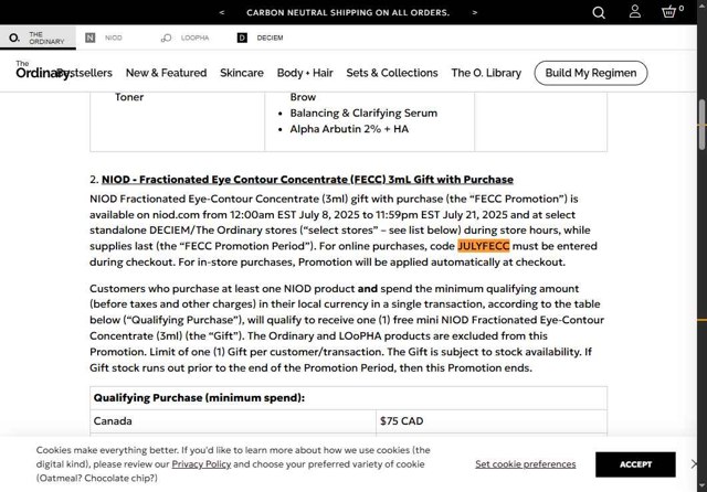 The Ordinary checkout page showing The Ordinary promo code box | Screenshot taken by SimplyCodes community member on Aug 16, 2025