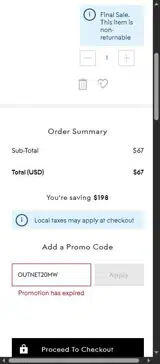 THE OUTNET coupon verification screenshot