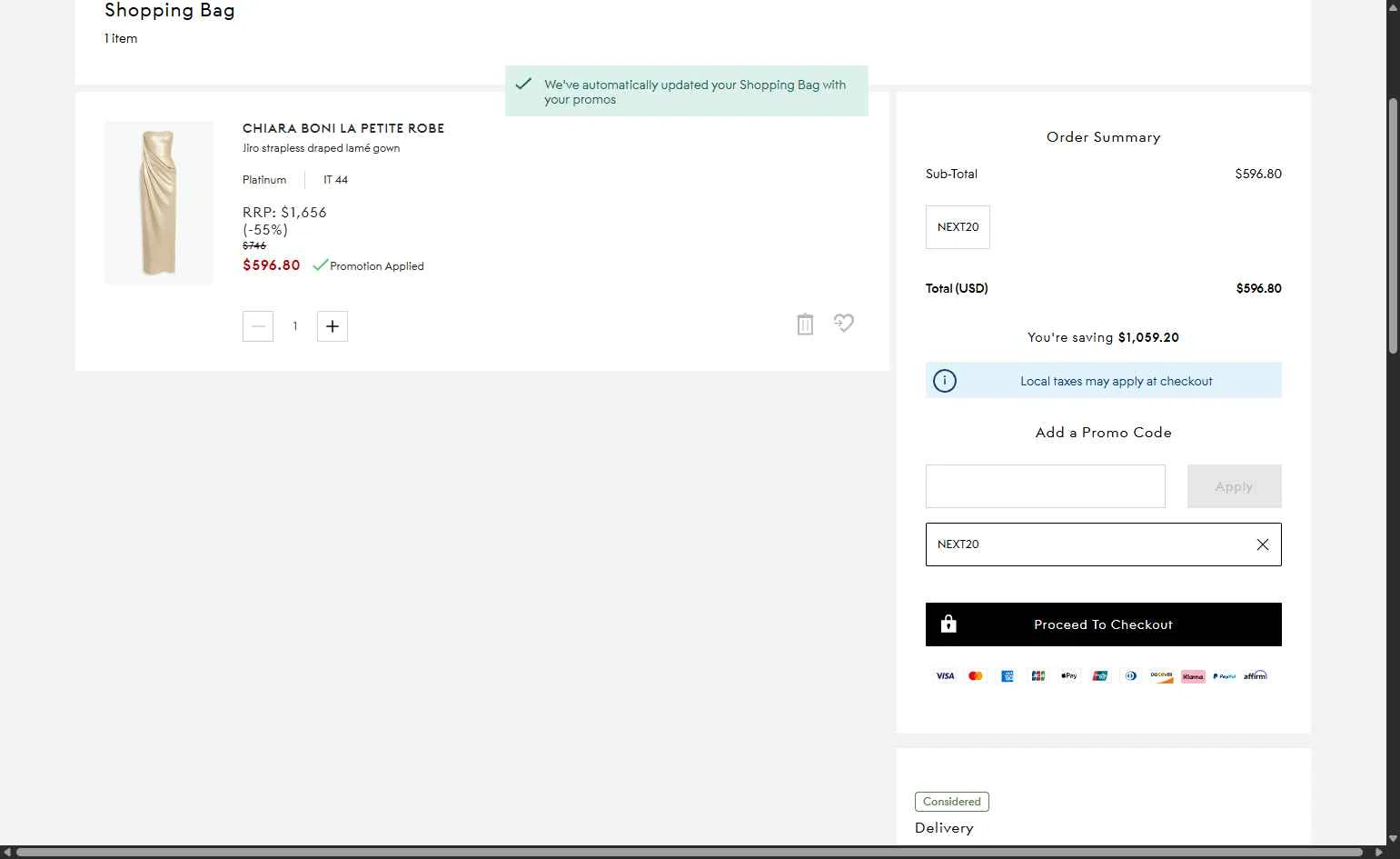 THE OUTNET checkout page showing THE OUTNET promo code box | Screenshot taken by SimplyCodes community member on Feb 5, 2026