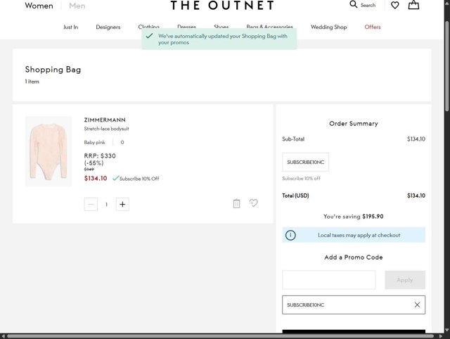 THE OUTNET checkout page showing THE OUTNET promo code box | Screenshot taken by SimplyCodes community member on Sep 3, 2025