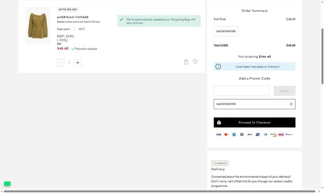 THE OUTNET checkout page showing THE OUTNET promo code box | Screenshot taken by SimplyCodes community member on Aug 29, 2025