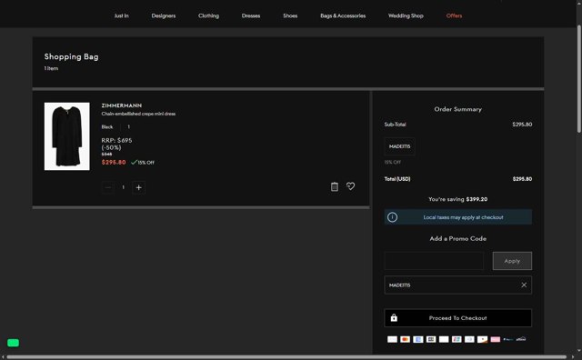 THE OUTNET checkout page showing THE OUTNET promo code box | Screenshot taken by SimplyCodes community member on Aug 27, 2025