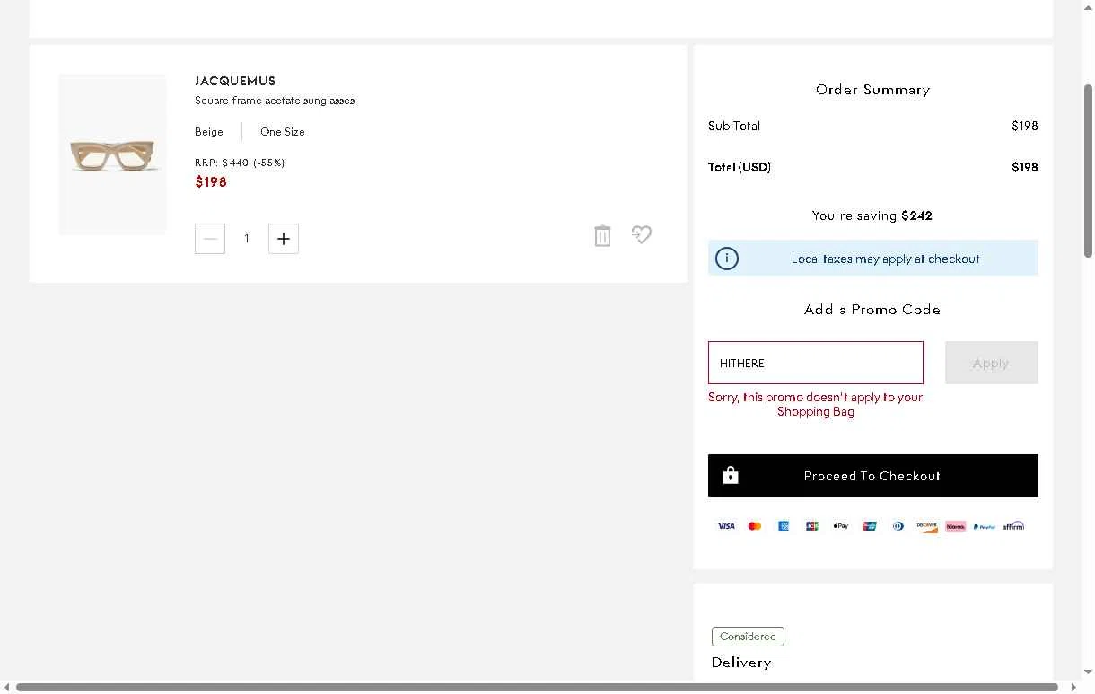THE OUTNET checkout page showing THE OUTNET promo code box | Screenshot taken by SimplyCodes community member on Jan 31, 2026