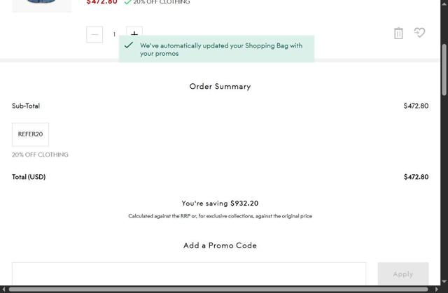 THE OUTNET checkout page showing THE OUTNET promo code box | Screenshot taken by SimplyCodes community member on Sep 27, 2025