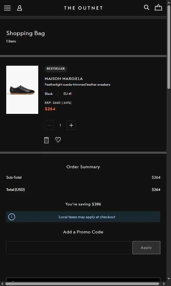 THE OUTNET checkout page showing THE OUTNET promo code box | Screenshot taken by SimplyCodes community member on Feb 17, 2026