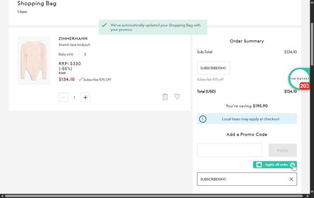 THE OUTNET checkout page showing THE OUTNET promo code box | Screenshot taken by SimplyCodes community member on Sep 23, 2025