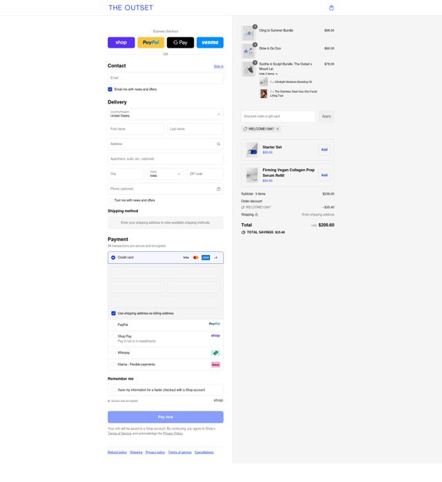 The Outset checkout page showing The Outset discount code box | Screenshot taken by SimplyCodes community member on Sep 12, 2025