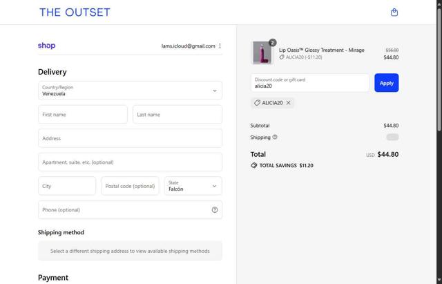 The Outset checkout page showing The Outset discount code box | Screenshot taken by SimplyCodes community member on Sep 15, 2025