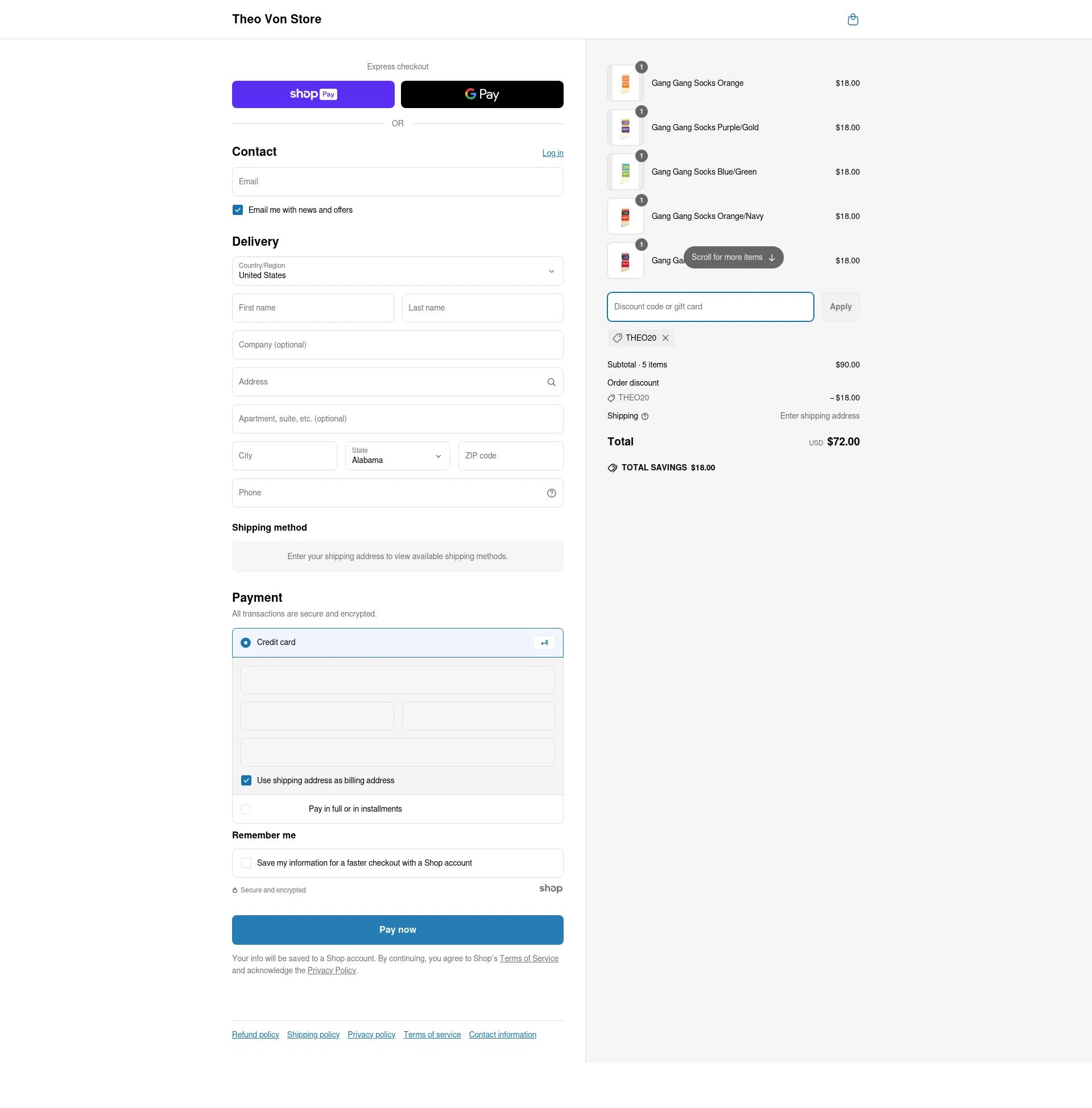 Theo Von Store checkout page showing Theo Von Store discount code box | Screenshot taken by SimplyCodes community member on May 2, 2025