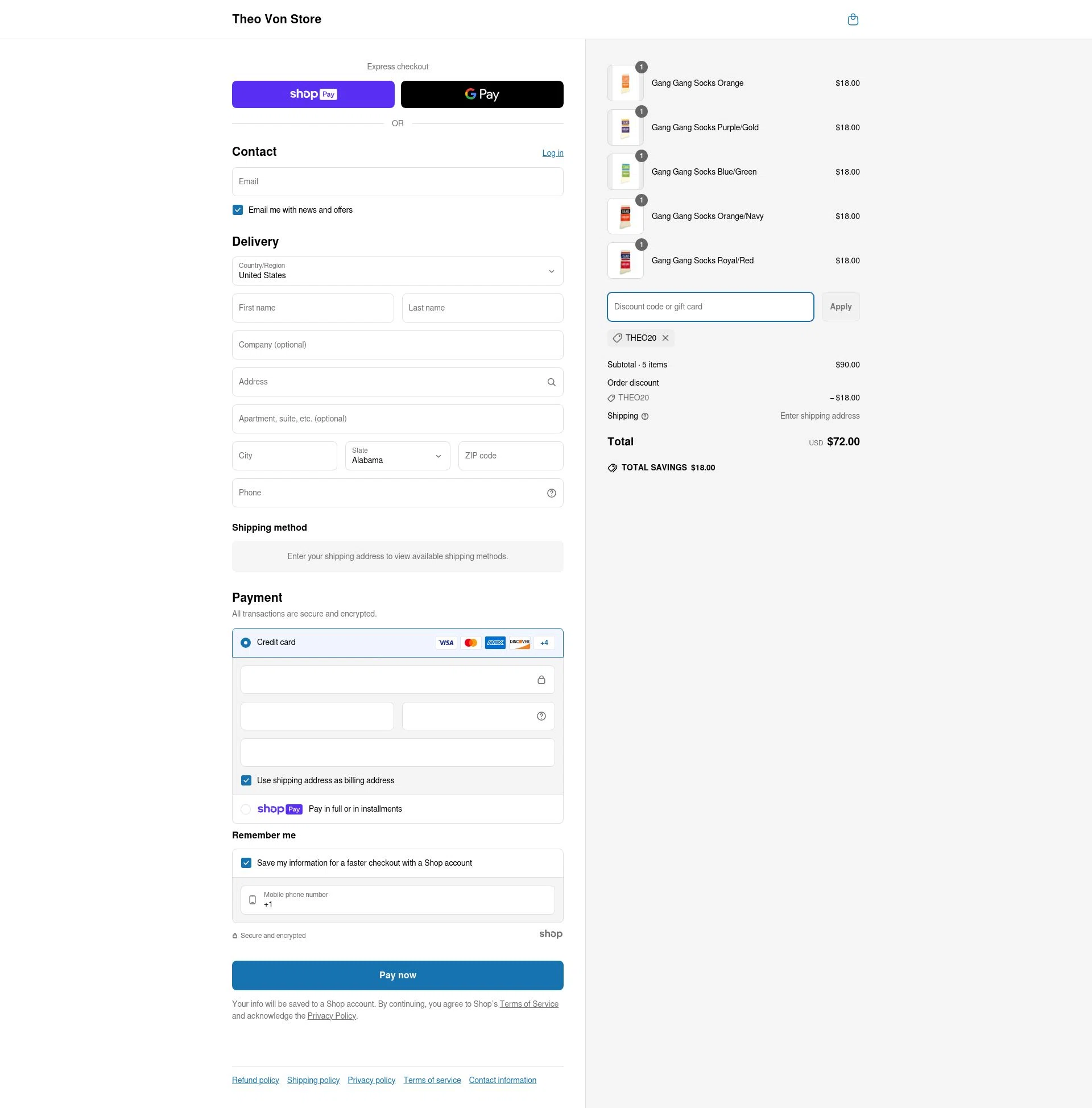 Theo Von Store checkout page showing Theo Von Store discount code box | Screenshot taken by SimplyCodes community member on May 13, 2025